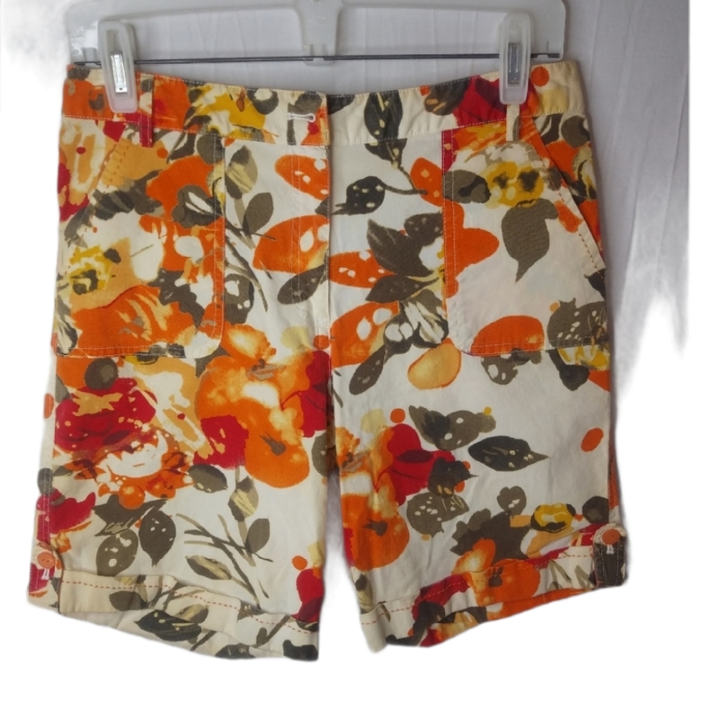SPANNER 8 Golf Cotton Orange Olive Floral Shorts